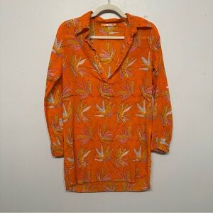 Oliphant Leaf Print Cotton Tunic Swim Coverup